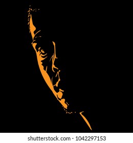 Young Mexican Man portrait silhouette in backlight. Vector. Illustration.