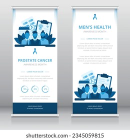 Young and middle aged men's health awareness or prostate cancer awareness month roll up banner or retractable banner template, standee, X-banner template