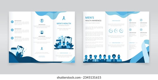 Young and middle aged men's health awareness or prostate cancer awareness month trifold brochure, pamphlet, triptych leaflet or flyer template