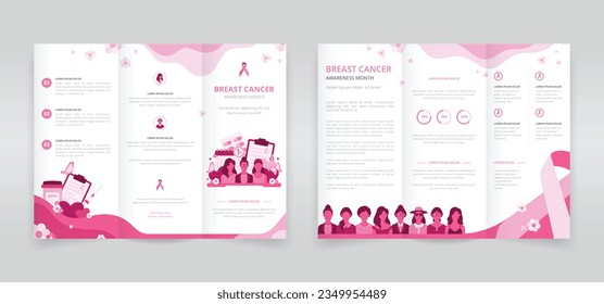 Young and middle aged women's health awareness or breast cancer awareness month trifold brochure, pamphlet, triptych leaflet or flyer template