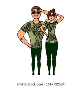 young military couple avatars characters vector illustration design