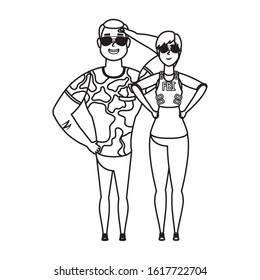 young military man with fbi woman agent vector illustration design
