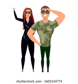 young military man with rude woman characters vector illustration design