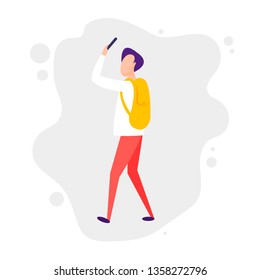 Young millennials man  with smart phone . Millennials using smart phones. Millennial, conceptual illustration. 
