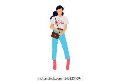 Young model woman posing on white isolated background. Flat illustration - Vector