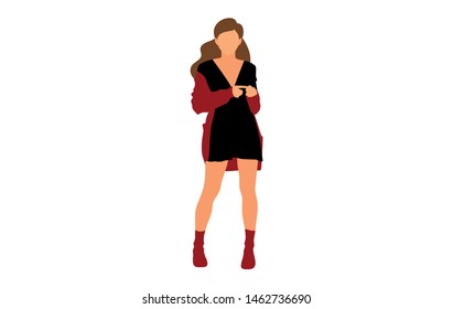 Young model woman posing on white isolated background. Flat illustration - Vector