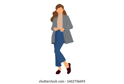 Young model woman posing on white isolated background. Flat illustration - Vector