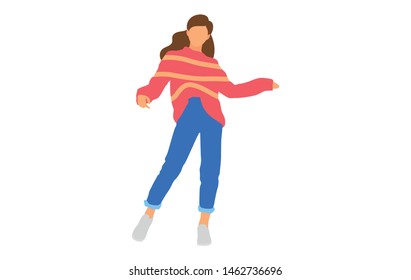 Young model woman posing on white isolated background. Flat illustration - Vector