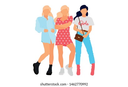Young model woman set posing on white isolated background. Flat illustration - Vector