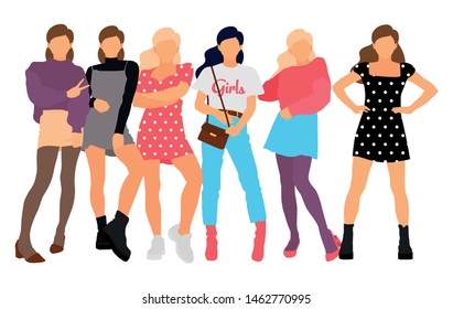 Young model woman set posing on white isolated background. Flat illustration - Vector