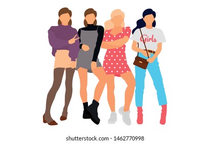 Young model woman set posing on white isolated background. Flat illustration - Vector
