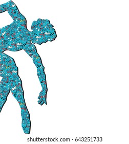 Young and modern ballet dancer in doodle. Poster for dance studio. Blue colors.dancing man on the stage