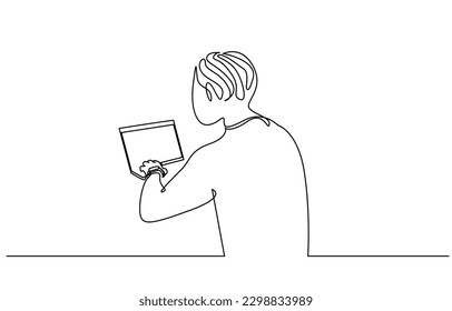 young modern business man office laptop work back rear behind view line art