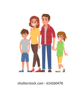 Young Modern Family Portrait. Flat Style Vector Illustration Isolated On White Background.