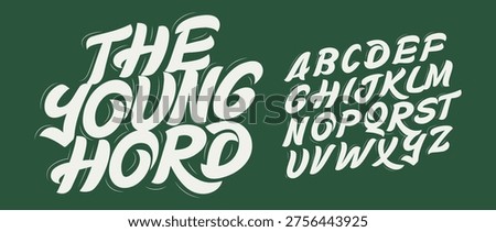 Young Modern Handwritten Font Logo Alphabet Handdrawn Letter Set Calligraphic Typography, Brush Lettering Typographic Design for Cool Title, Tee Print, Youthful Headline and Logotype. Vector Typeface.