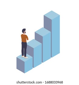 A young modern man is climbing the career ladder. Vector isolated illustration about business and success.