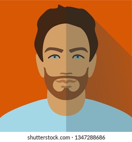 young modern man flat material design icon. Business  man, student or manager with dark hairs and blue eyes.