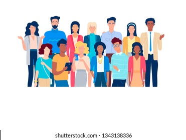 Young modern people flat vector color illustration