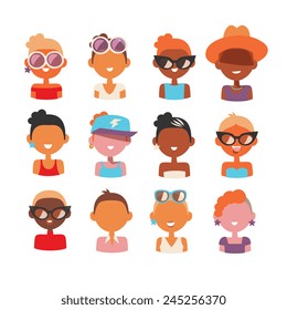 Young modern and retro ladies types, with sunglasses. Cartoon doodle style, vector illustrations art.