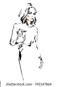 Young modern woman. Sketch fashion illustration