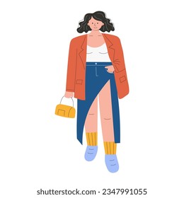 Young modern woman wearing trendy clothes
