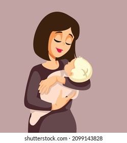 
Young Mom Holding Newborn Baby with love Vector illustration. Mother and newborn infant bonding spending quality time
