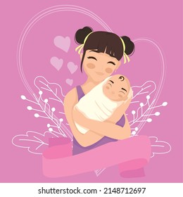 young mom hugging baby characters postcard