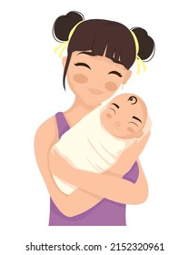 young mom hugging baby characters