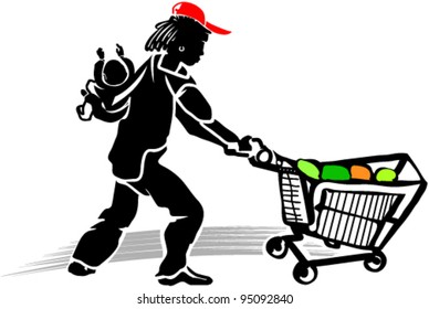 Young mom in supermarket