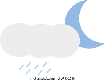 Luna joven con nube de lluvia pesada, ilustración de icono, vector sobre fondo blanco