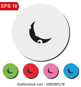 Young moon flat round colorful vector icon.