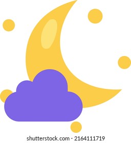 Young moon with small cloud, illustration, vector on a white background.