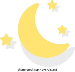 Young moon with stars, icon illustration, vector on white background