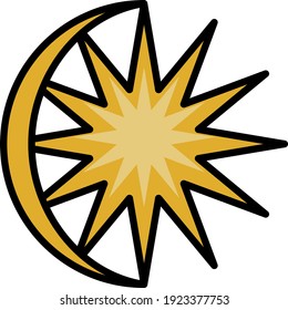 Young moon with the sun, illustration, vector on white background.