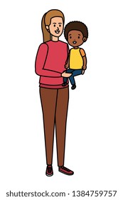 young mother with afro son characters