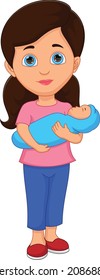 young mother with baby cartoon