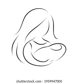 Young mother with a baby in her arms. Vector outline illustration sketch