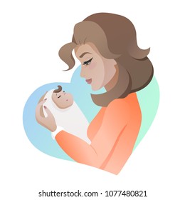 Young mother with baby in her hands