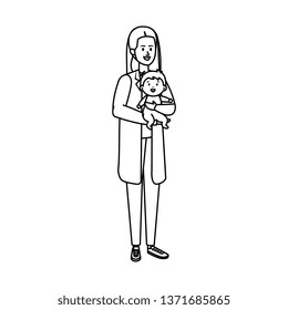 young mother with baby son characters