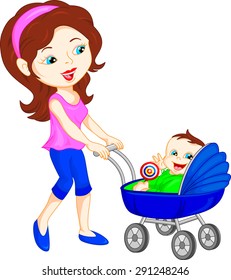 young mother with baby in stroller