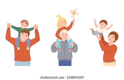 Young Mother and Father Holding Their Child with Arms Embracing Vector Illustration Set