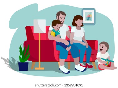 Smiling Mother Sitting On Sofa Giving Stock Vector (Royalty Free ...