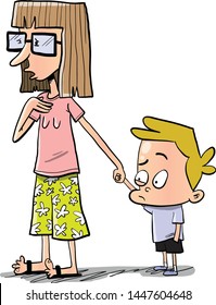 young mother with glasses holding her son
