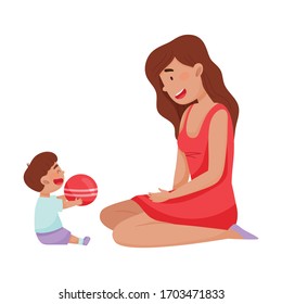 Young Mother and Her Little Baby Having Fun Together Vector Illustration