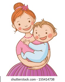 Young mother holding a baby boy. Isolated VECTOR illustration on white background. This images can be use for health care magazine, education book, advertising and etc. 