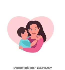 Young mother holding a baby. Mom's hug and love. Big heart. Vector illustration.