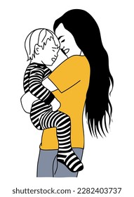 Young mother holding baby side view vector.