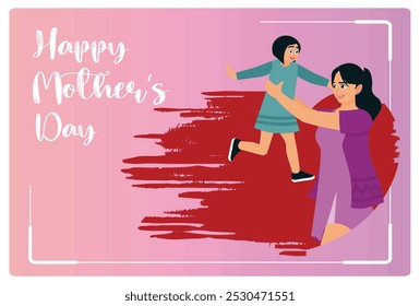 Young mother holding her little daughter. A mother is playing with her child. Mother's Day concept. Flat vector illustration.