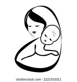 Young Mother Holding Her Newborn Baby. Motherhood and Parenthood Concept. Vector Illustration