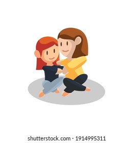 Young mother Huge Daughter . Happy Mothers Day concept  . Vector illustration 